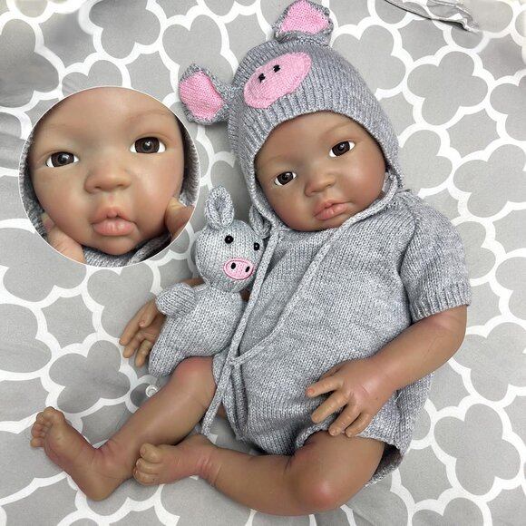 🆕18Inch Dark Skin Full Body Silicone Realistic Reborn Baby Girl Real Life Dolls - Picture 11 of 11